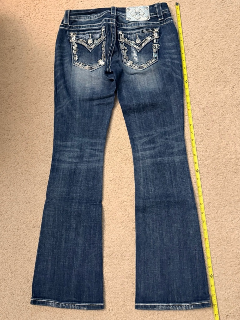 Miss Me Dark Blue Boot Cut Jeans with Embroidered Pockets